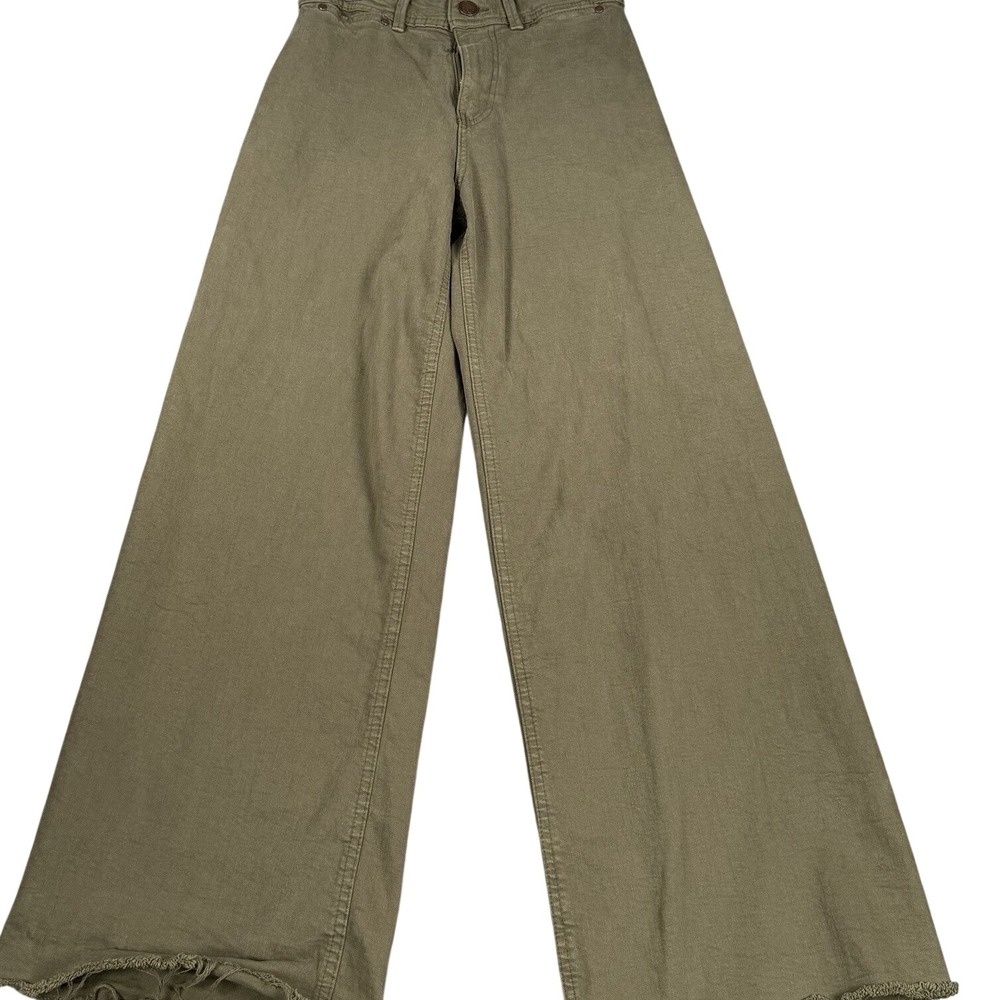Stradivarius‎ Wide Leg Pants Women Size 4 Olive Green High Rise Raw Hem Casual
